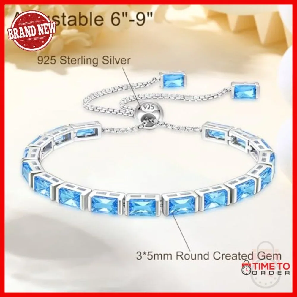 Sterling Silver Adjustable Tennis Bracelet Square Gemstone Fine Jewelry